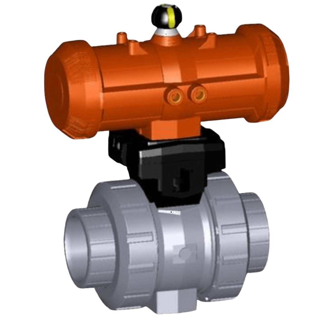 Pneumatically actuated ABS ball valves