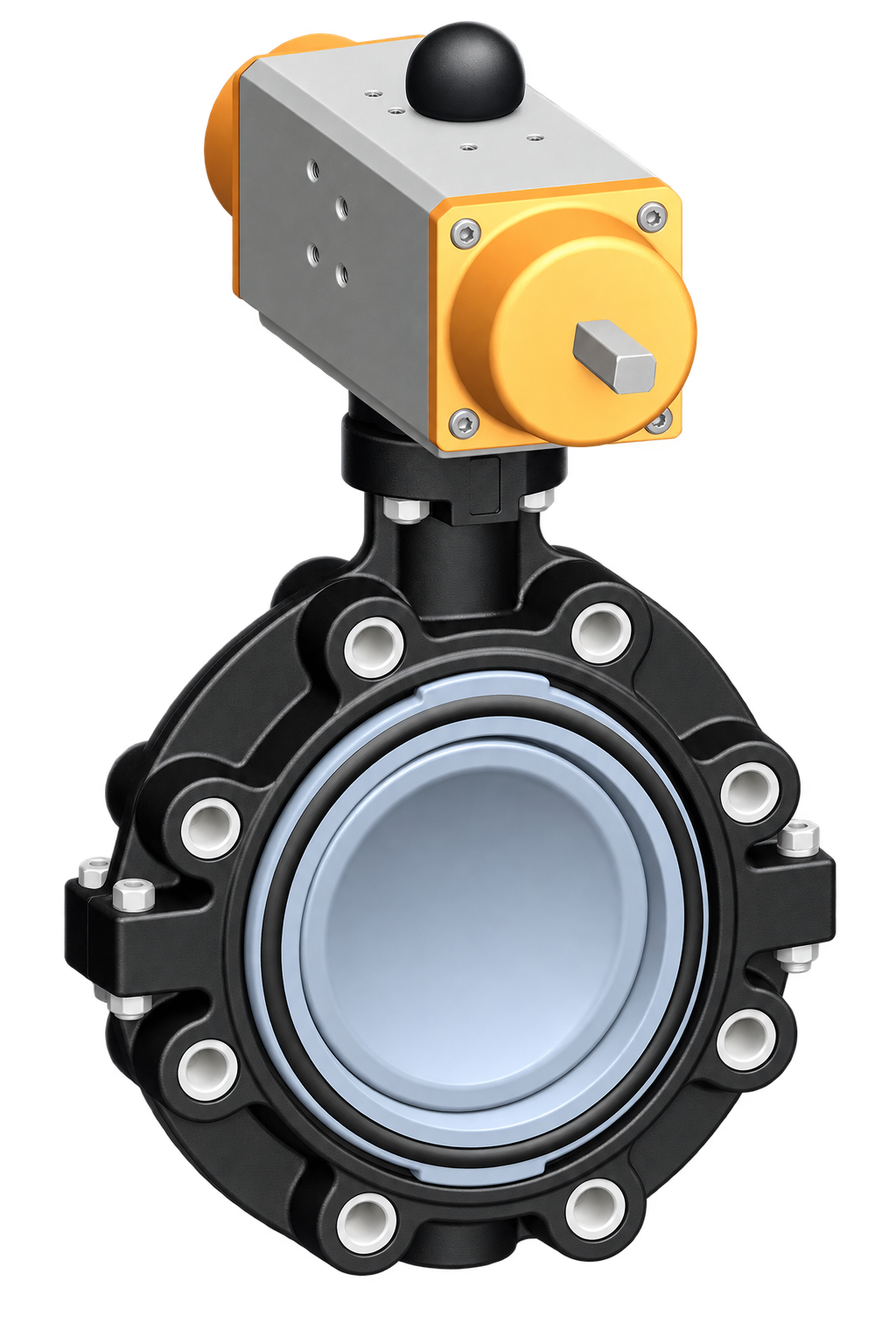 Pneumatically actuated ABS butterfly valves