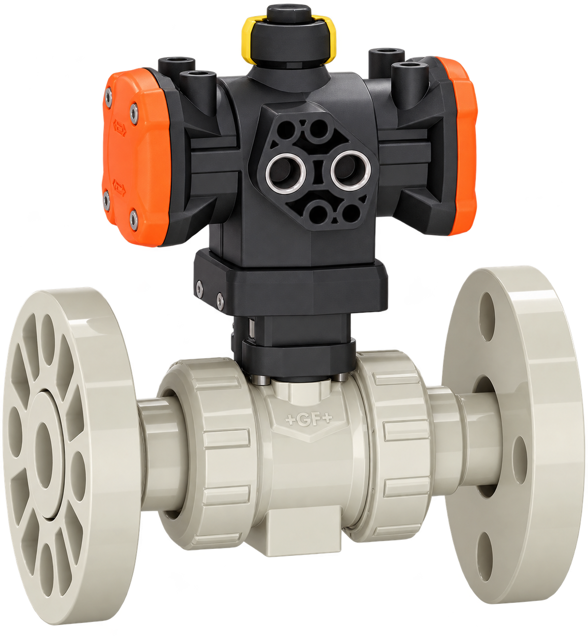 PROGEF Standard PP-H Ball valve type 546 Pro with PPA DA (Double Acting) With backing flanges PP-St ASME with PP-H Without manual override 5.6 bar control pressure
