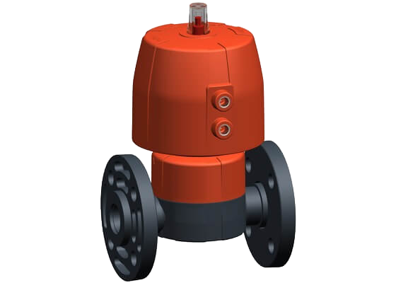 Membránový ventil typ DIASTAR 10 PVC-U, FC/Bez tlaku zavřeno, s otočnými přírubami PVC-U metric/BS