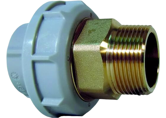 Adaptor union PP-H/brass, R
