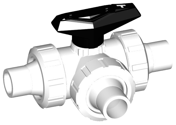 3-Way ball valve type 543 SYGEF Standard, horizontal, T-port, with socket fusion spigots metric