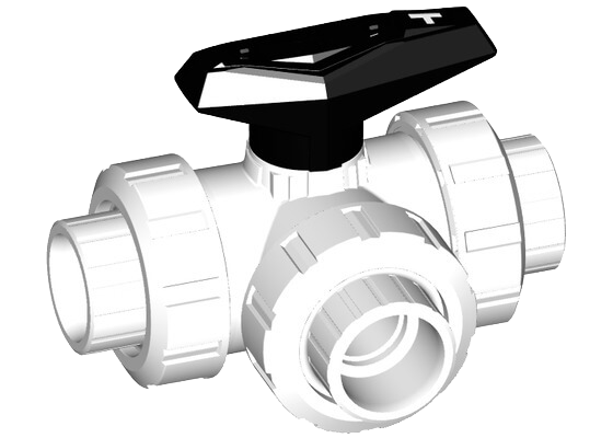 3-Way ball valve type 543 SYGEF Standard, horizontal, T-port, with fusion sockets metric