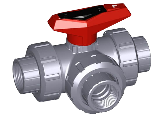 3-Way ball valve type 543 ABS, L-port, horizontal, with threaded sockets Rp