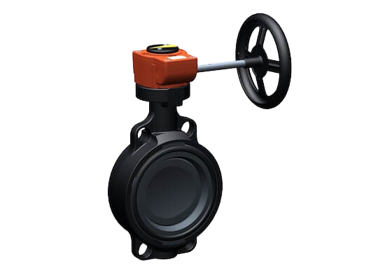 Wafer-style, intermediate installation butterfly valve type 567 PVC-U, With gear box Flange standard metric/ANSI/BS/JIS