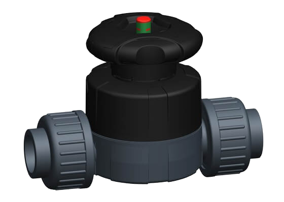Diaphragm valve type 514 PVC-U, Union with solvent cement sockets metric, PN16