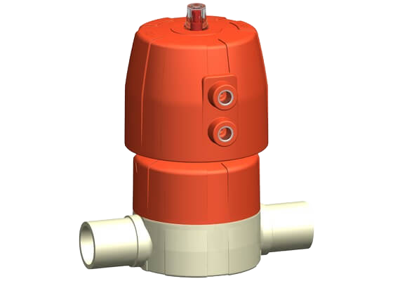 Diaphragm valve DIASTAR 10 PROGEF Natural, FO (Fail safe to open), with butt fusion spigots SDR11 metric