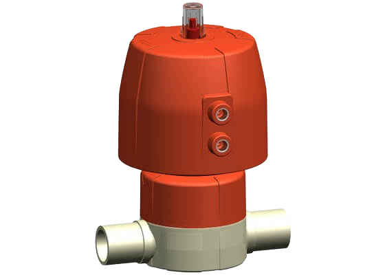Diaphragm valve DIASTAR 10 PROGEF Natural, DA (Double acting), with butt fusion spigots SDR11 metric