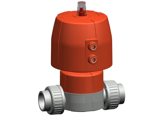 Diaphragm valve type DIASTAR 10 Plus PVC-C, FC (Fail safe to close), Union with solvent cement sockets metric