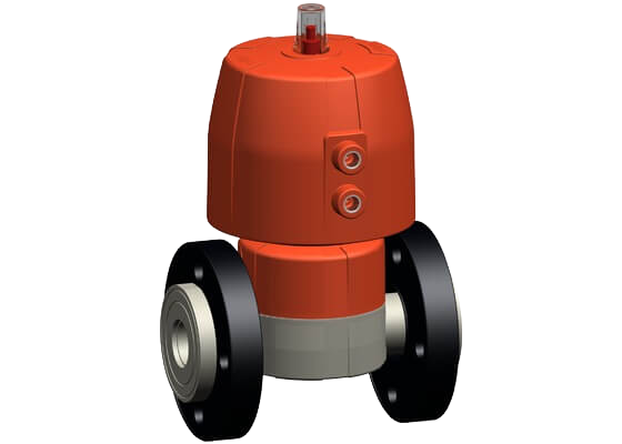 Diaphragm valve type DIASTAR 10 Plus PROGEF Standard, FC (Fail safe to close), with backing flanges  PP-V metric/BS