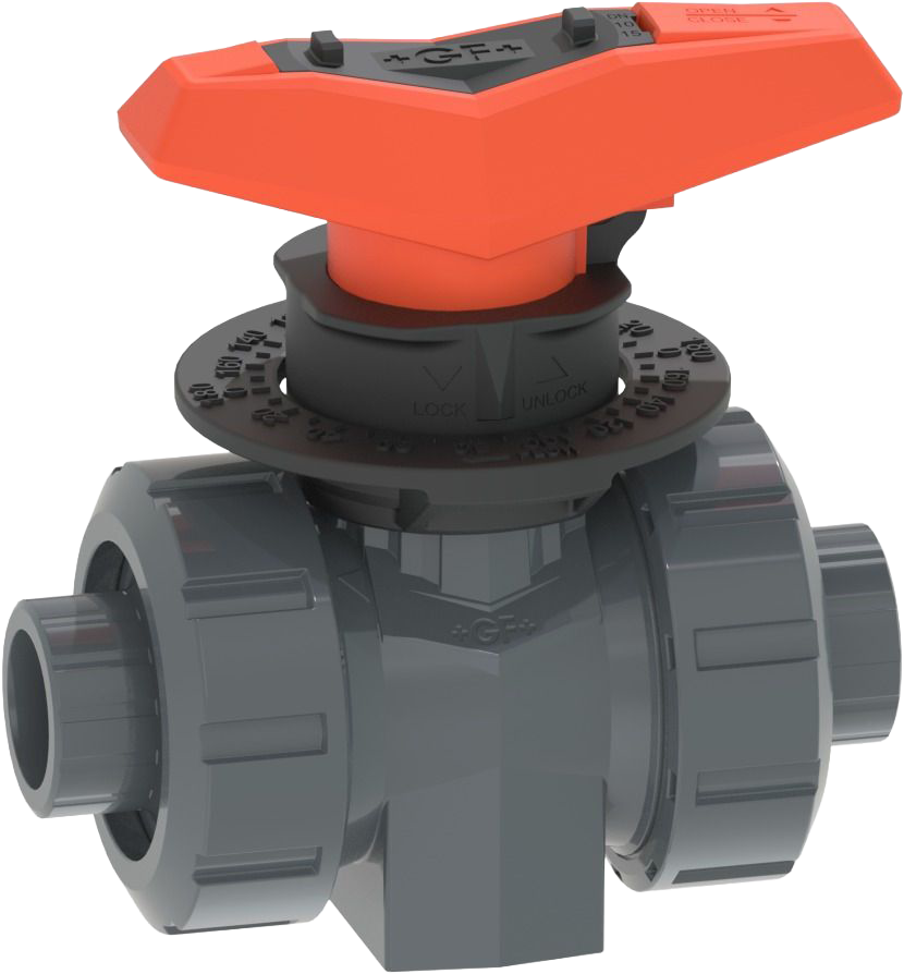 Metering ball valve type 523 Pro PVC-U  With solvent cement sockets metric