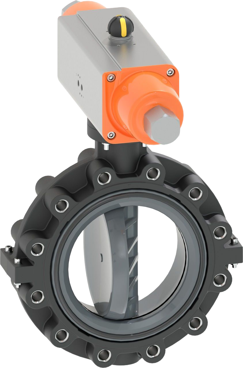 Butterfly valve type 243 PVC-U, FO (Fail safe to open), without manual override