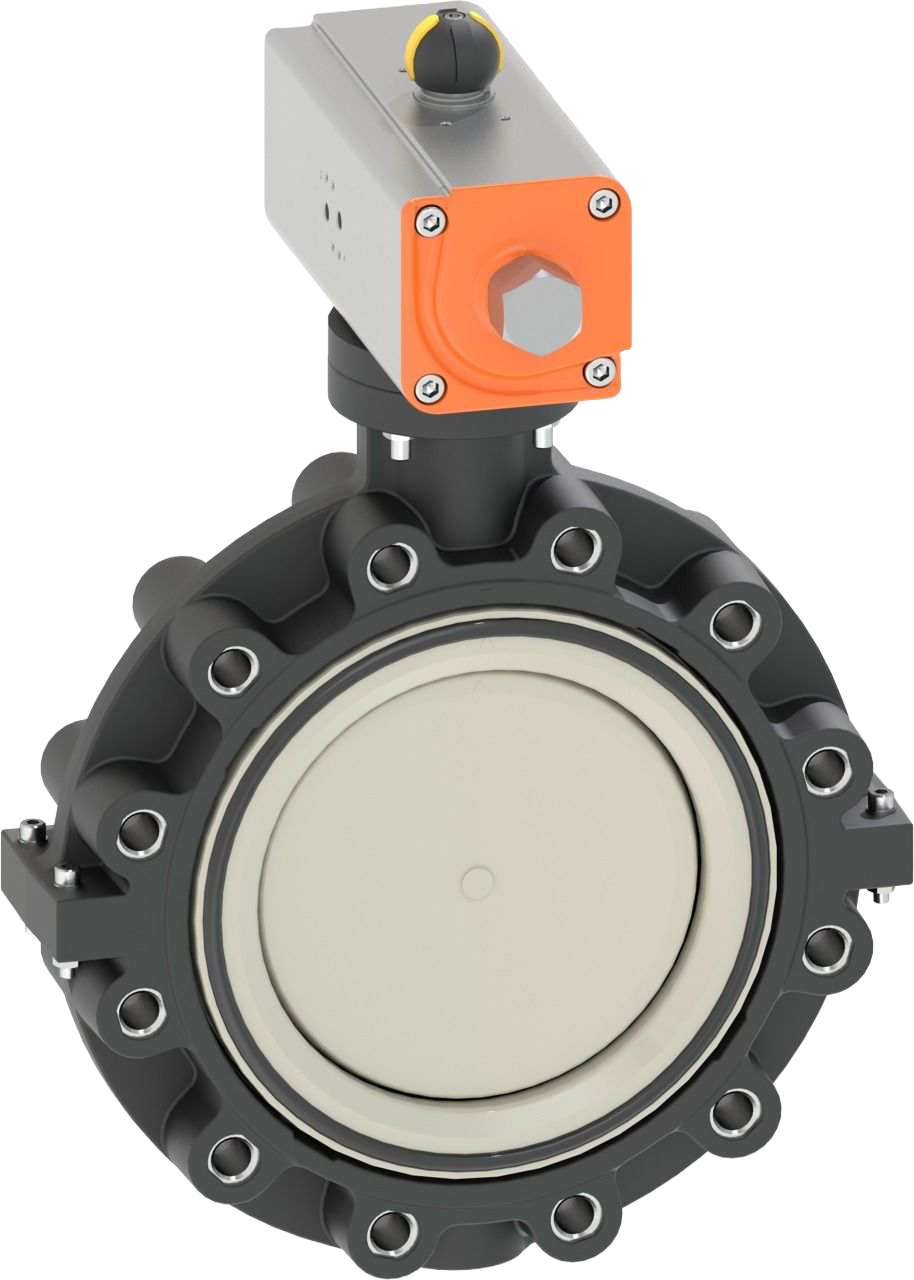PROGEF Standard Lug-Style, Endeinbau Absperrklappe Typ 243, Mit pneumatischem Antrieb - Dopplet wirkend (DA) Ohne Handbetätigung Flansch Norm metrisch