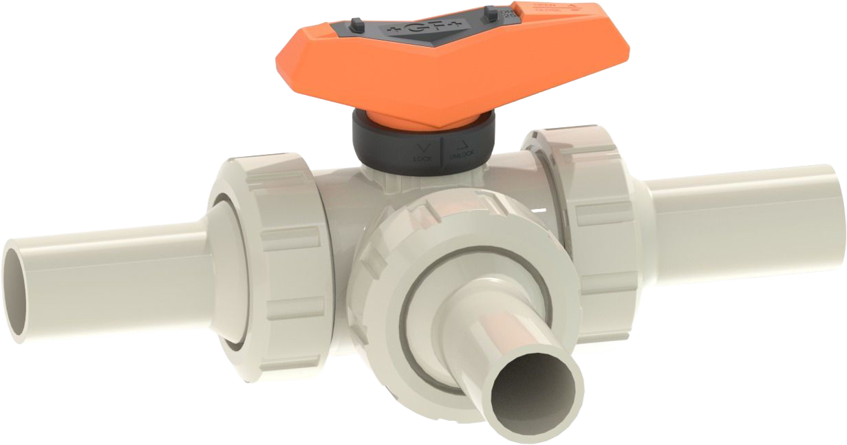 PROGEF Standard 3-Way ball valve type 543 Pro  Horizontal/T-port / With butt fusion spigots long / SDR11 metric