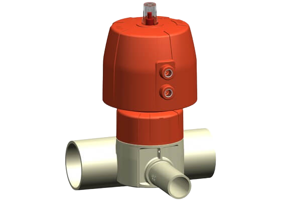 Diaphragm valve DIASTAR 10 PROGEF Natural, FC (Fail safe to close), with butt fusion spigots SDR11 metric