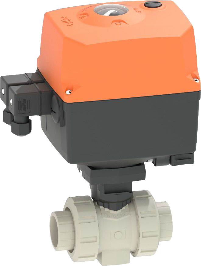 PROGEF Standard Ball valve type 180  100-230V / With manual emergency override / With fusion sockets / PP-H / ISO
