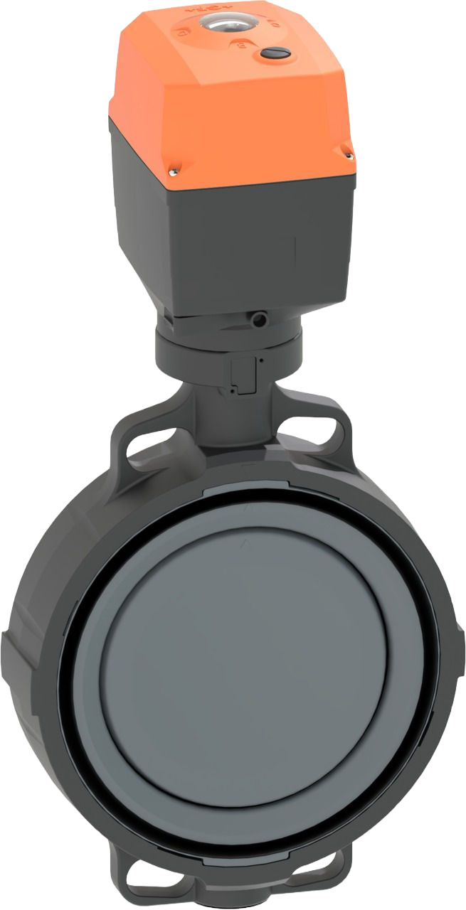Wafer-style intermediate installation butterfly valve type 145 PVC-U With electric actuator 230V Without manual override Flange standard metric/ANSI/BS/JIS