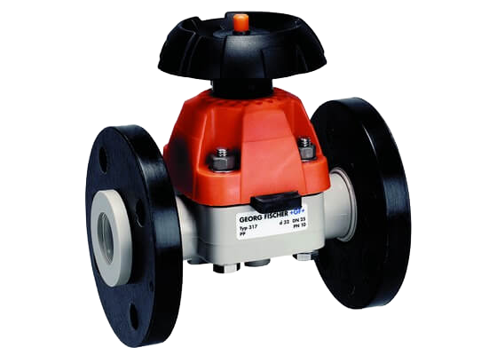 Diaphragm valve type 317 PP-H, with backing flanges  PP-V metric