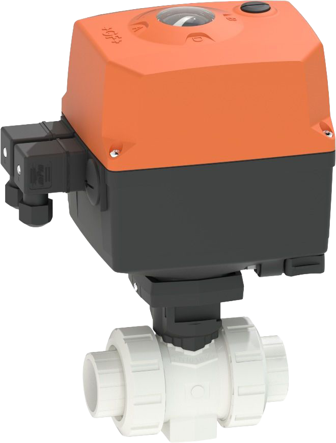 SYGEF Standard Ball valve type 127  100-230V / With manual emergency override / With fusion sockets / PVDF / ISO