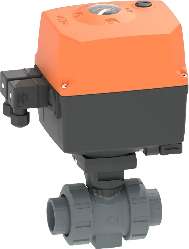 PVC-U Kugelhahn Typ 127  100-230V / Mit integrierter / Handnotbetätigung / Mit / Klebemuffe / PVC-U / ISO