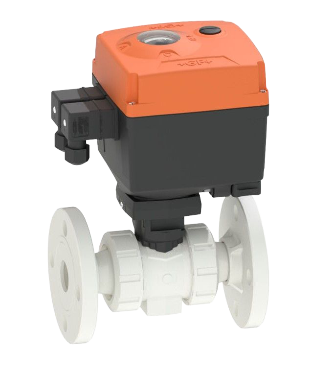 SYGEF Standard Kugelhahn Typ 127  100-230V / Mit integrierter / Handnotbetätigung / Mit / Festflanschen / PVDF / ISO