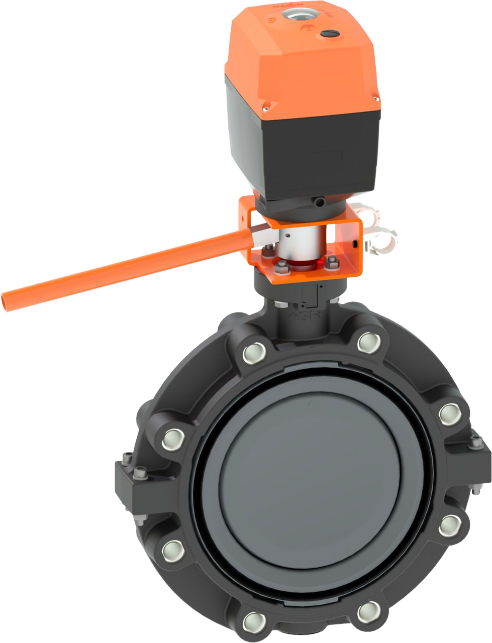 Lug-style end installation butterfly valve type 147 PVC-U With electric actuator 230 V With manual override Flange standard ANSI/ASME
