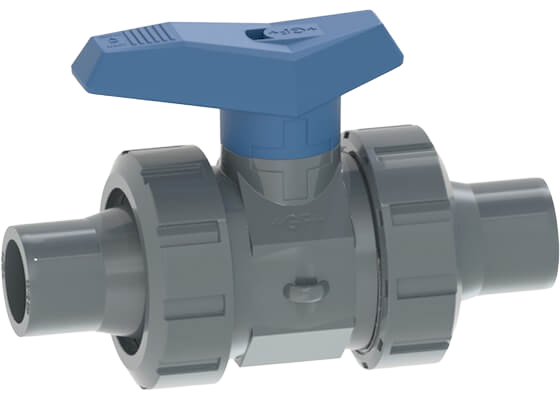 Ball valve type 542 PVC-U, with solvent cement spigots metric