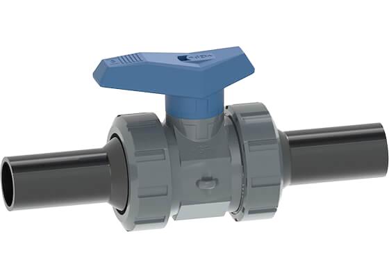 Ball valve type 542 PVC-U, with butt fusion spigots long PE100 SDR11 metric