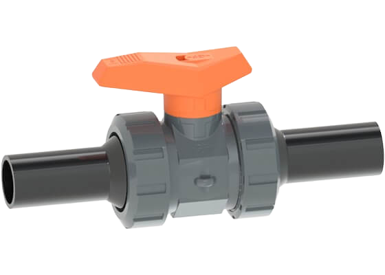 Ball valve type 542 PVC-U, with butt fusion spigots long PE100 SDR11 metric
