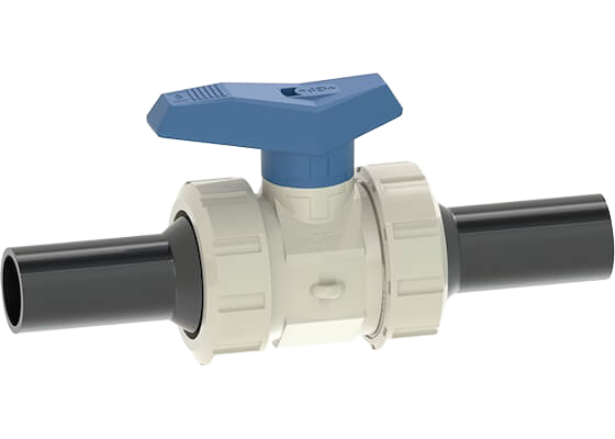 ecoFIT Kugelhahn Typ 542 PP-H, Mit Stumpfschweissstutzen lang PE100 SDR11 metrisch/Mit PE Kugeldichtung