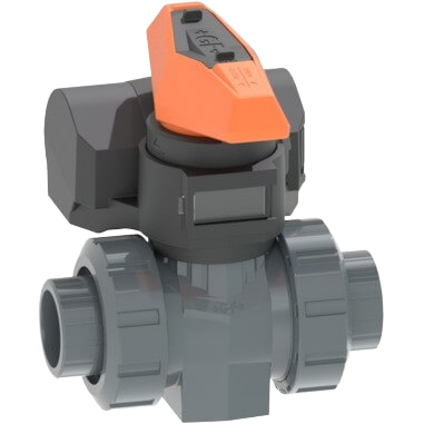 Ball valve type 546 Pro PVC-U, with manual spring return unit, with solvent cement sockets metric