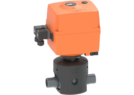 Elektrický membránový ventil e-DIASTAR typ 515 PVC-U 100-230 V, s hrdly pro spojování lepením metric