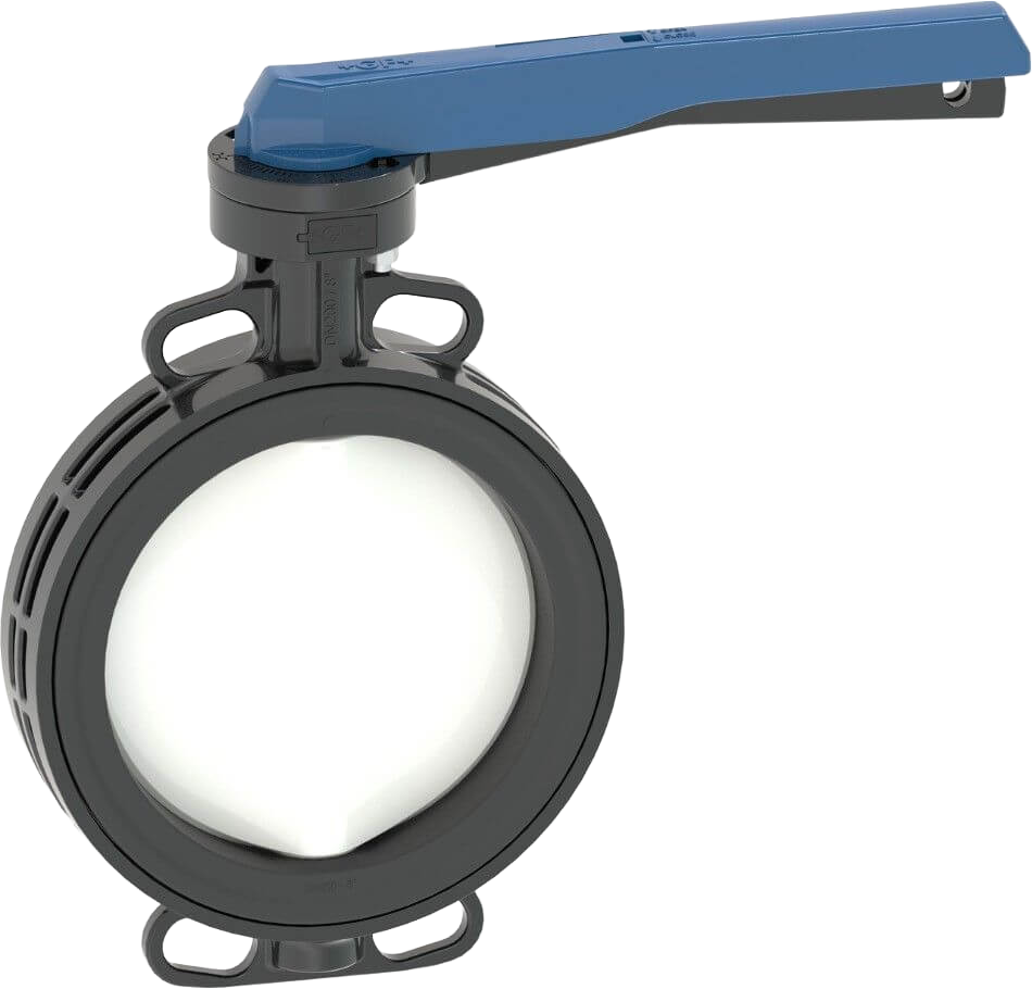 Wafer-Style, Zwischeneinbau Absperrklappe Typ 565 PVDF/PA-GF, Mit Handhebel