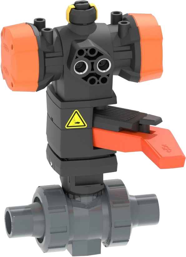 PVC-U Ball valve type 546 Pro with PPA, FC (Fail safe to close)/With manual override/With solvent cement spigots metric