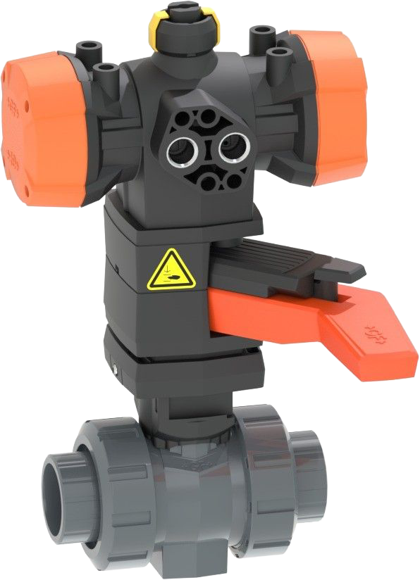 PVC-U Ball valve type 546 Pro with PPA, FC (Fail safe to close) /With manual override/With threaded sockets Rp