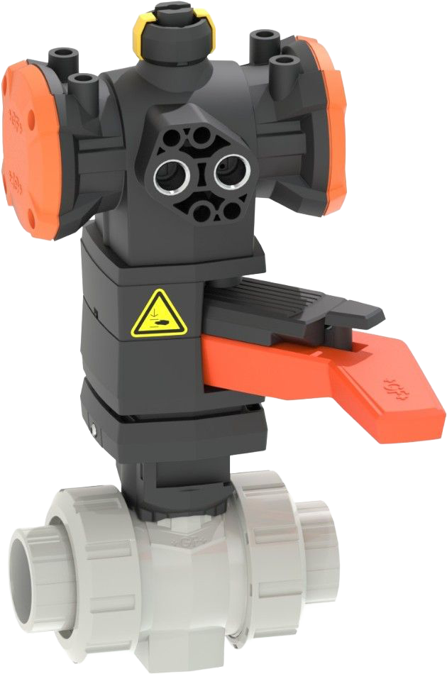 PVC-C Ball valve type 546 Pro, DA (Double acting)/With manual override/With solvent cement sockets metric