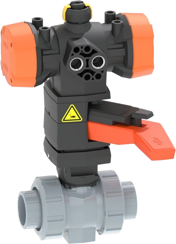 ABS Ball valve type 546 Pro with PPA, FC (Fail safe to close)/With manual override/With solvent cement sockets metric