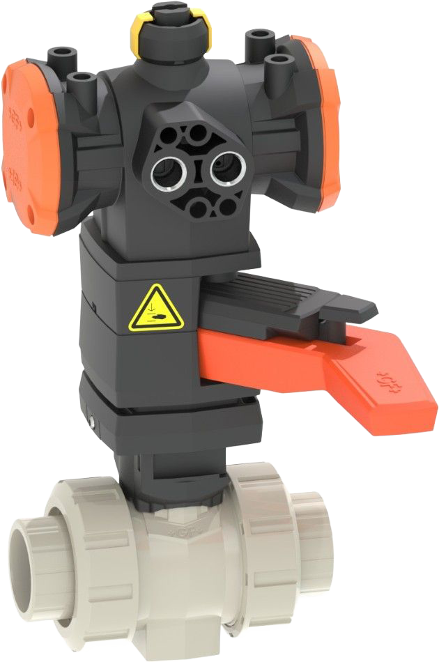 PROGEF Standard, PP-H Ball valve type Type 546 Pro with PPA/DA (Double acting),/With manual override/With fusion sockets metric