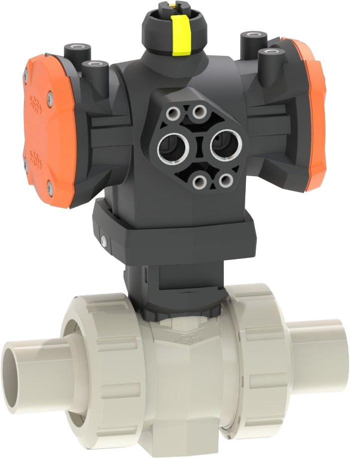 PP-H Kugelhahn Typ 546 Pro mit PPA, DO (Doppel wirkend)/Mit Stumpfschweissstutzen IR-Plus SDR11 metrisch