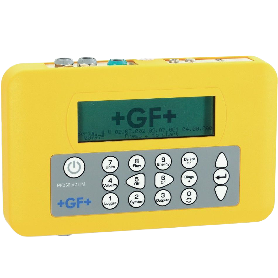 Ultrazvukový průtokoměr GF PF330 V2 HM, přenosný ultrazvukový příložný měřič tepla (HM) s dataloggerem & USB rozhraním
