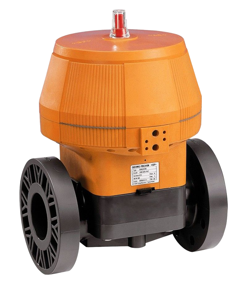 Diaphragm valve type DIASTAR PVC-U, Series 025 FC (Fail safe to close)/With fixed flanges PVC-U metric