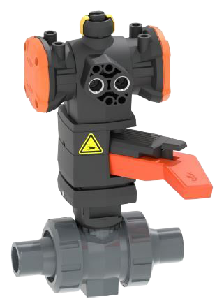 PVC-U Ball Valve Type 546 Pro with PPA  DA (Double acting), With manual override, With solvent cement spigots metric