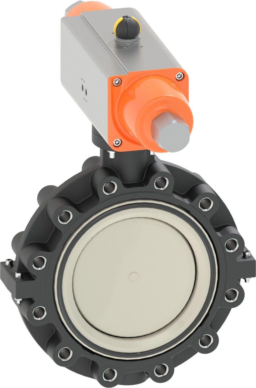 PROGEF Standard Lug-Style, Endeinbau Absperrklappe Typ 244  Mit pneumatischem Antrieb - Federkraft schliessend (FC) Ohne Handbetätigung Flansch Norm ANSI/ASME