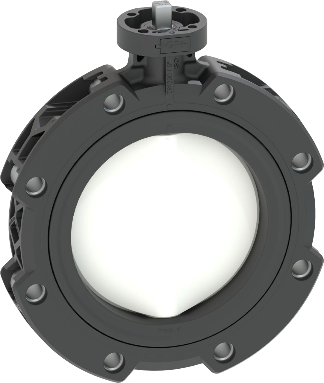 Koncová uzavírací klapka (LUG) typ 565L PVDF/PA-GF s volnou hřídelí, příruby ANSI / ASTM / ASME, vhodné pro ABS, PVC-U, PVC-C, ecoFIT, COOL-FIT a PROGEF systémy