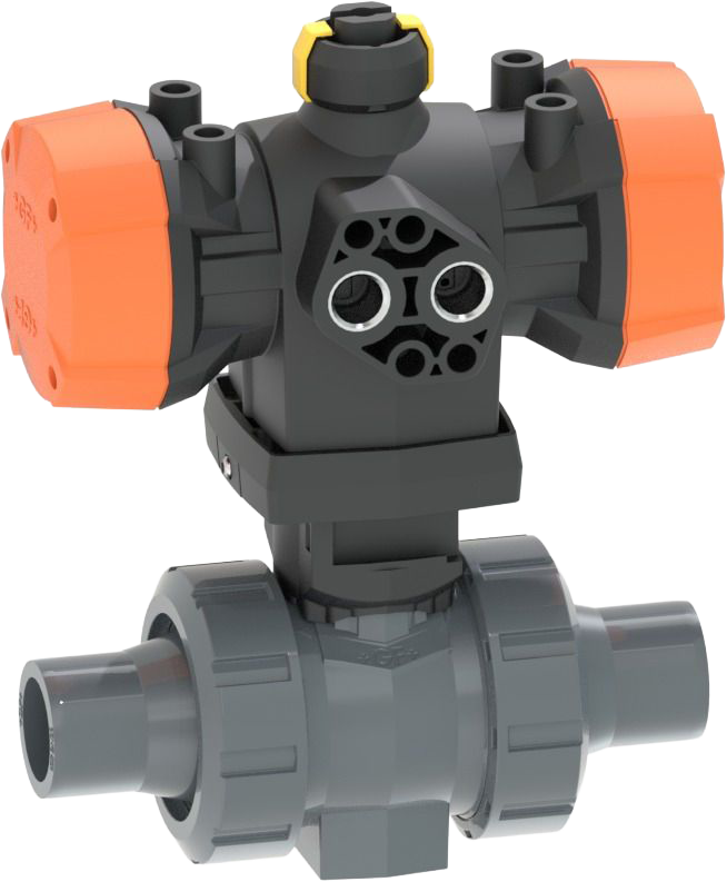 PVC-U Ball valve type 546 Pro with PPA  FC (Fail safe to close) / With solvent cement spigots / PVC-U / ISO / Without manual override 5.6 bar control pressure