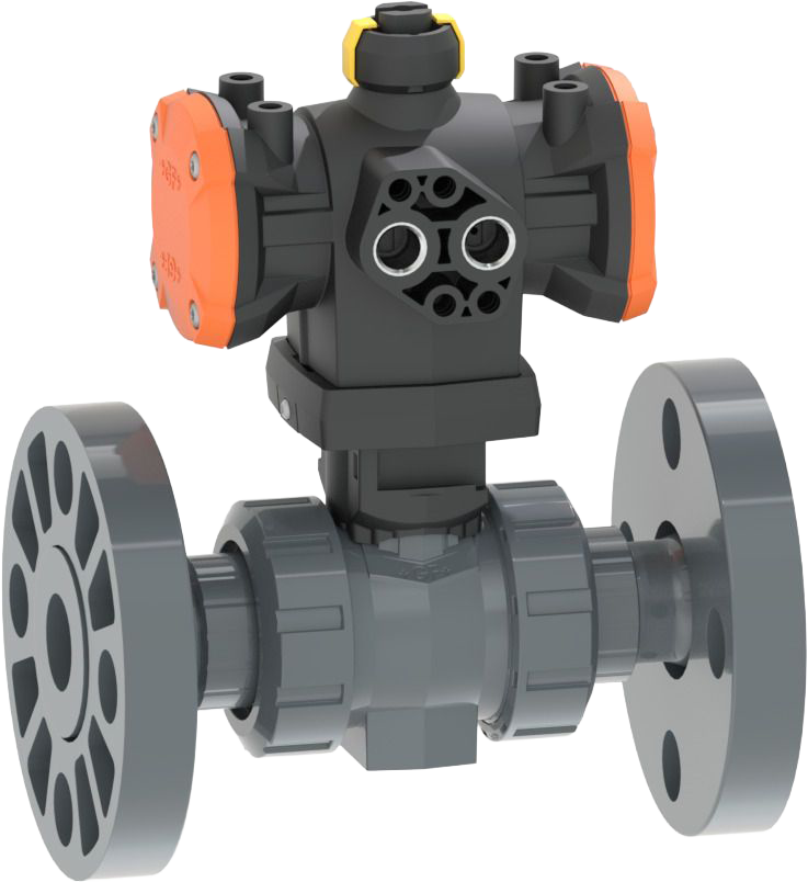PVC-U Ball valve type 546 Pro with PPA  DA (Double acting)  / With backing flanges / PVC-U / ASME / Without manual override 5.6 bar control pressure