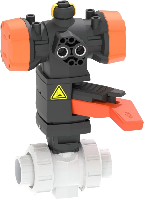SYGEF Standard PVDF Ball valve type 546 Pro with PPA  FC (Fail safe to close) / With manual override / With fusion sockets metric 4.2 bar control pressure