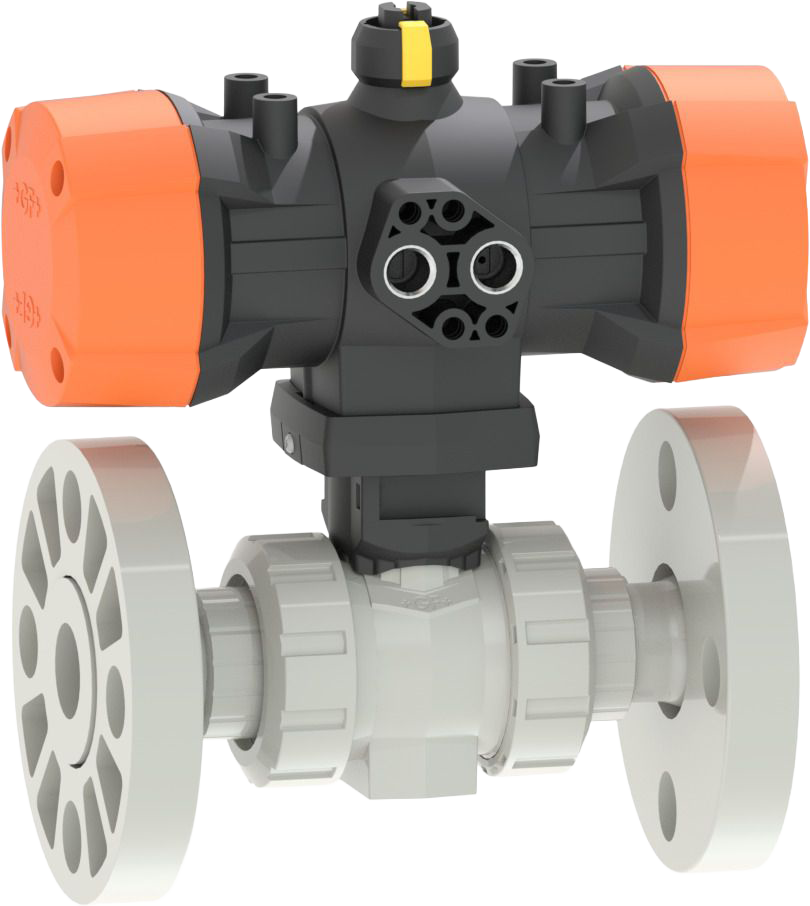 PVC-C Ball valve type 546 Pro with PPA  FO (Fail safe to open) / With backing flanges / PVC-C / ISO / Without manual override 5.6 bar control pressure