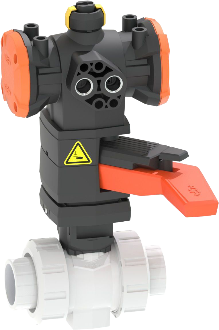 SYGEF Standard PVDF Ball valve type 546 Pro with PPA  DA (Double acting) / With manual override / With fusion sockets metric 4.2 bar control pressure