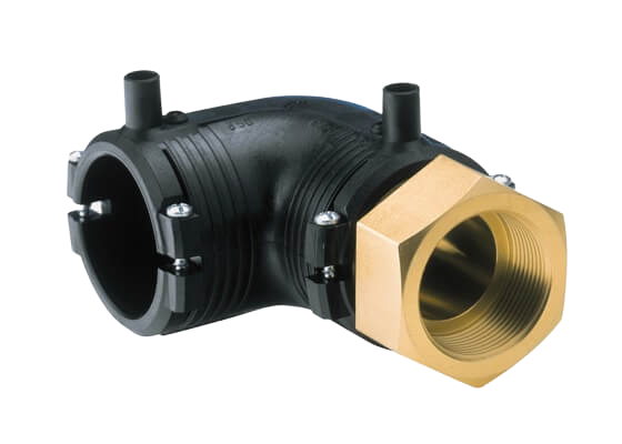 Transition Elbow 90° PE/brass (CW617N), Female thread Rp